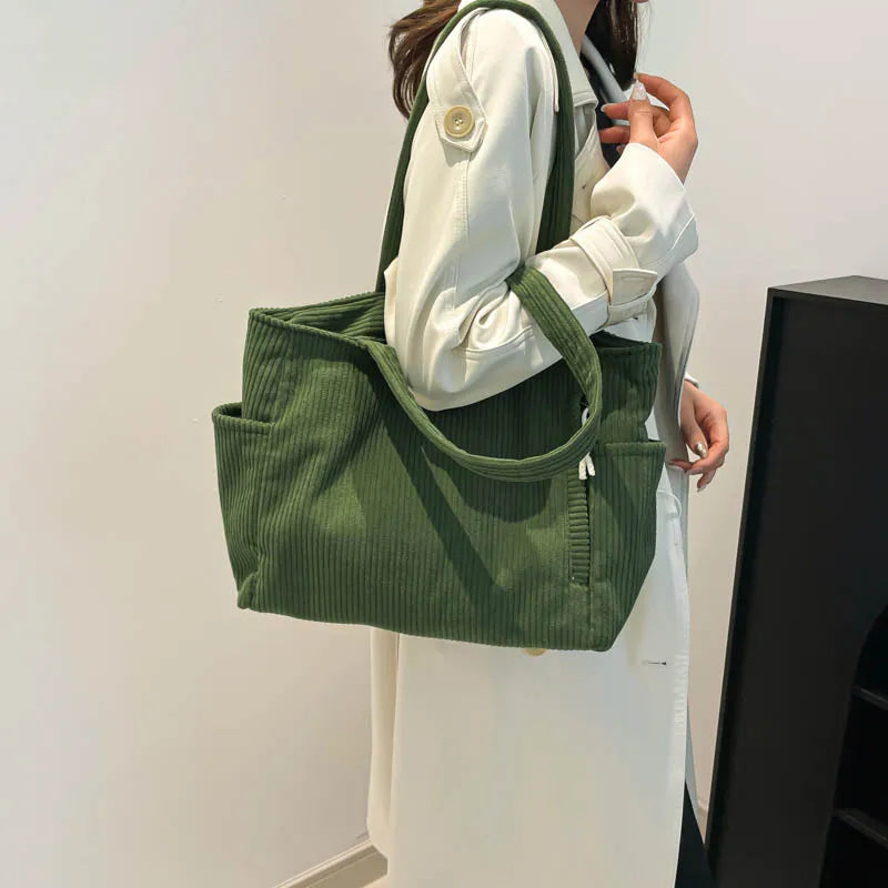Corduroy Large Capacity Shoulder Bag | Retro Artistic Women's Handbag