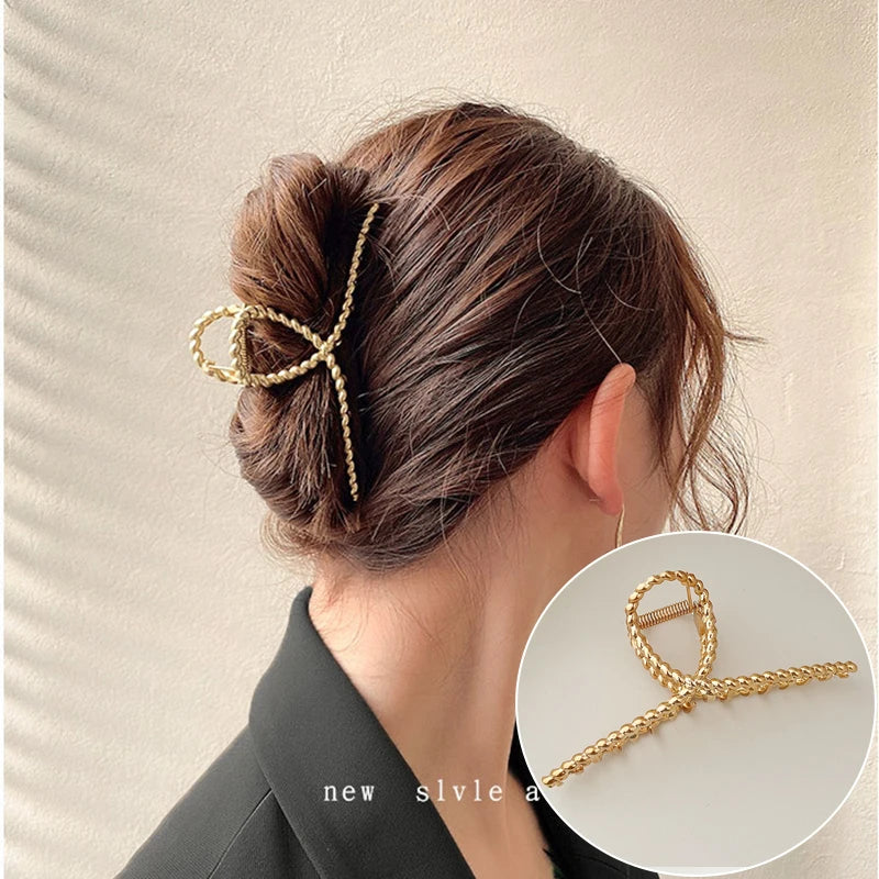 Gold S-Shaped Metal Hair Claw Clip for Women – Elegant Korean Duckbill Ponytail Clip
