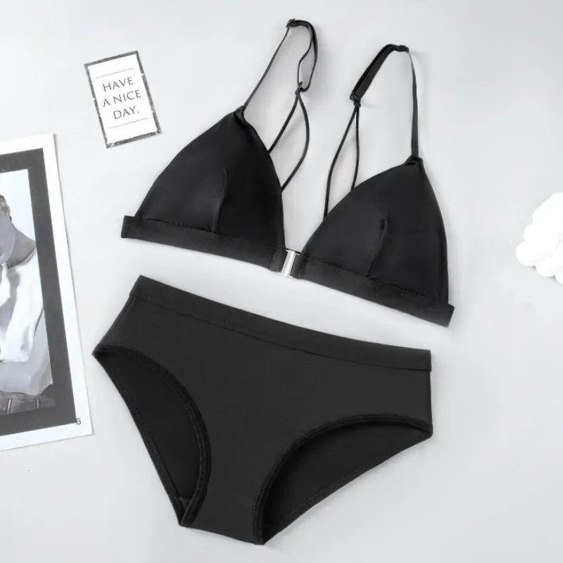 Front Closure Push-Up Bra & Brief Set | Silky Seamless Wireless Lingerie