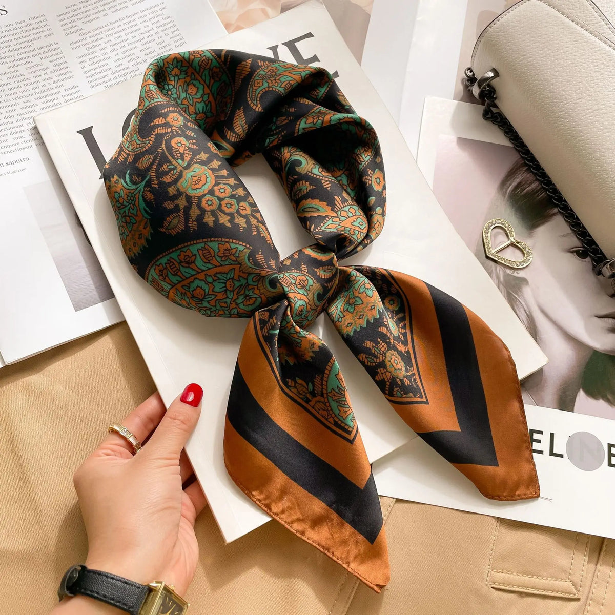 70cm Hair Print Silk-Feel Scarf | Women's Luxury Neck Tie & Shawl Wrap