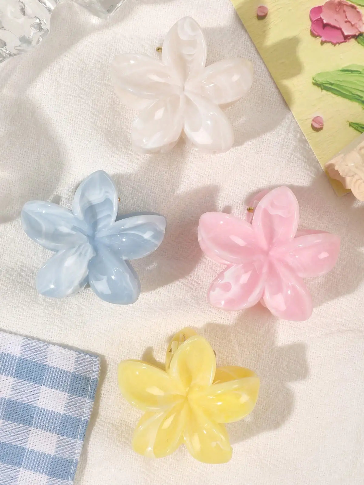 4Pcs Multicolor Flower Hair Claw Clips for Women – Nonslip Cute Plastic Barrette Set
