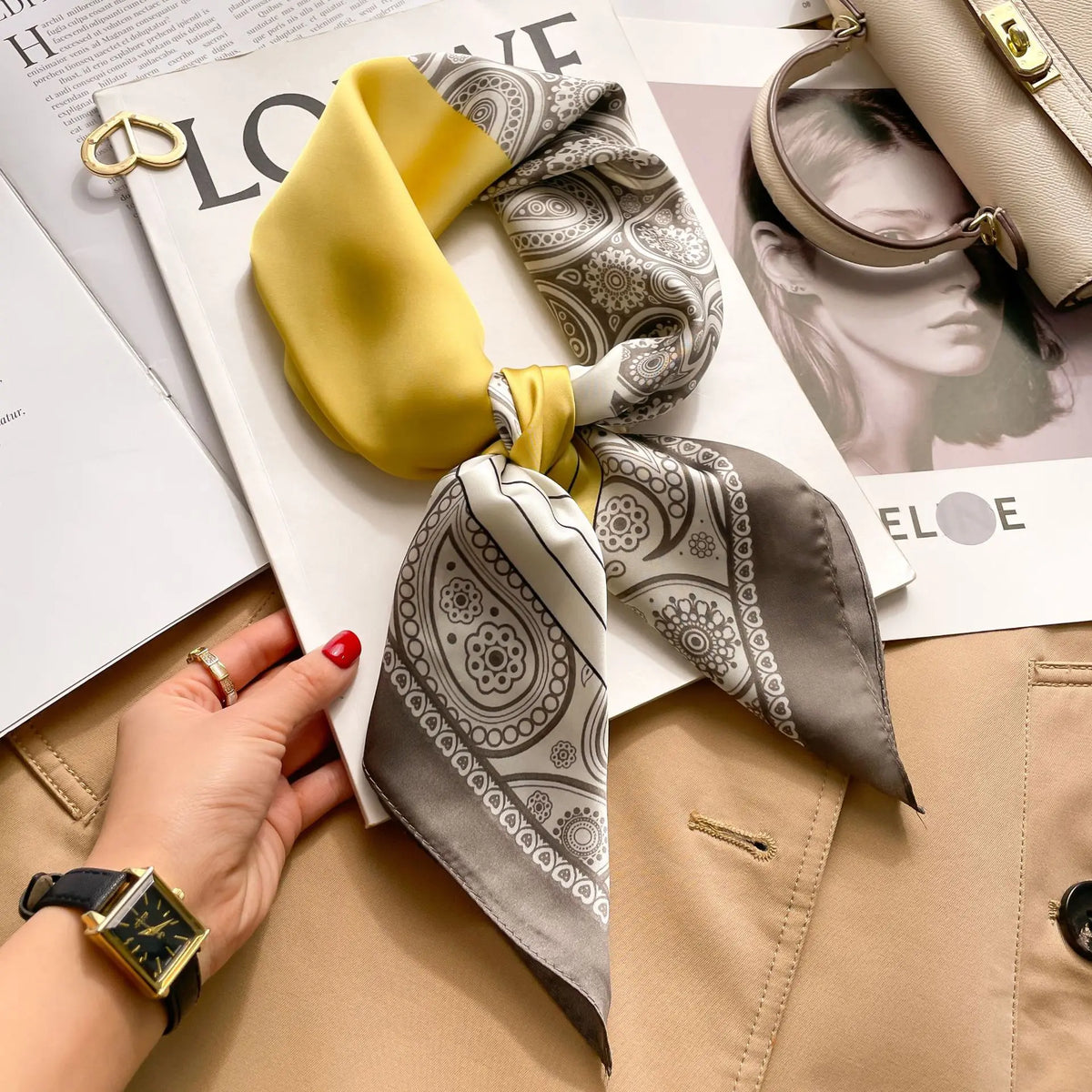 70cm Hair Print Silk-Feel Scarf | Women's Luxury Neck Tie & Shawl Wrap