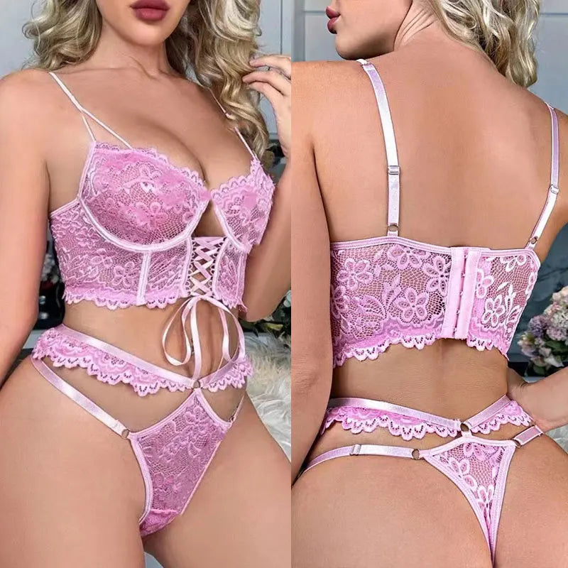 Transparent Black Lace Bra & Brief Set | Sensual Floral Underwire Lingerie