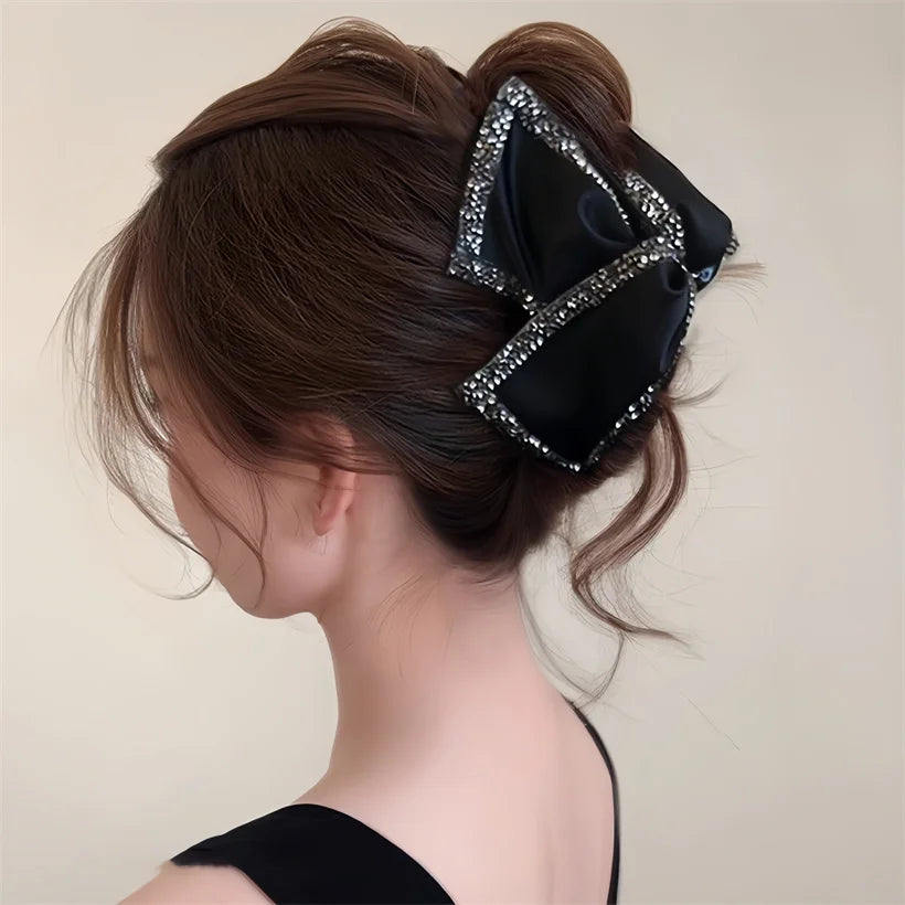 Rhinestone & Pearl Bow Hair Claw Clip | Elegant Women's Hair Accessory