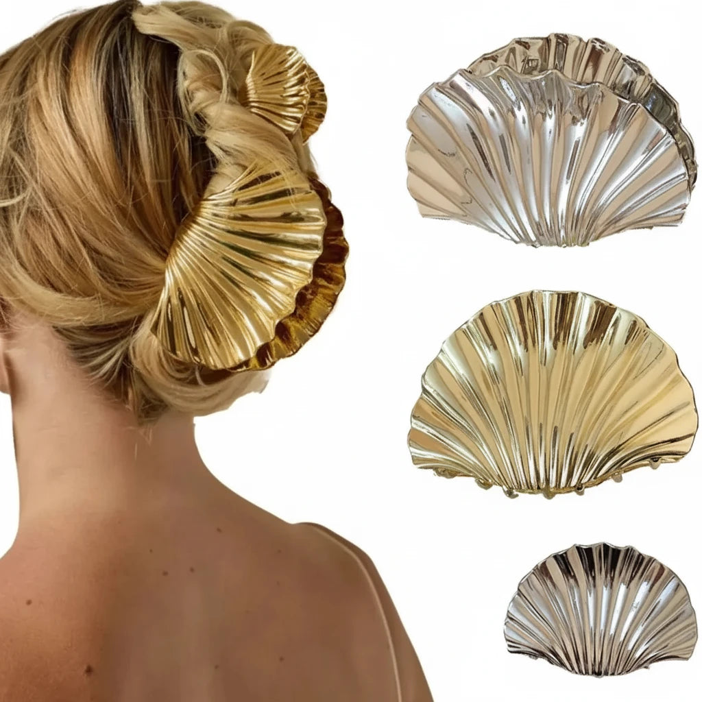 Metal Shell Shape Hair Claw Clips for Women – Irregular Texture Ponytail Hairpin (1/2 PCS)