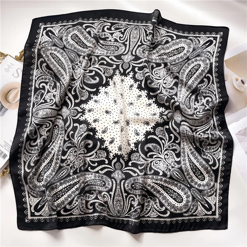 70cm Hair Print Silk-Feel Scarf | Women's Luxury Neck Tie & Shawl Wrap