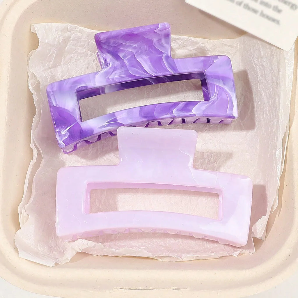 Large Marble Hair Claw Clips Set (2 pcs) | Strong Hold Banana Jaw Clips for Thick Hair
