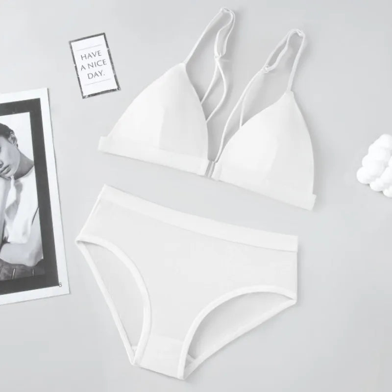 Front Closure Push-Up Bra & Brief Set | Silky Seamless Wireless Lingerie