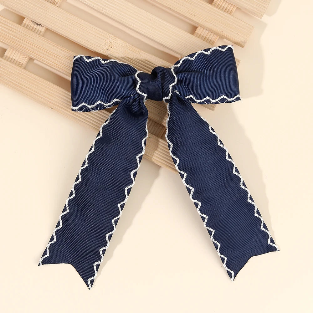 Navy Blue Satin Ribbon Bow Hair Clip – Elegant Fabric Hairpin for Women & Girls