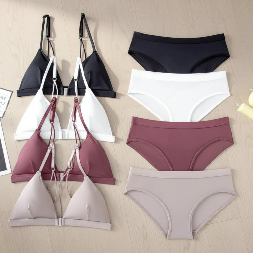 Front Closure Push-Up Bra & Brief Set | Silky Seamless Wireless Lingerie
