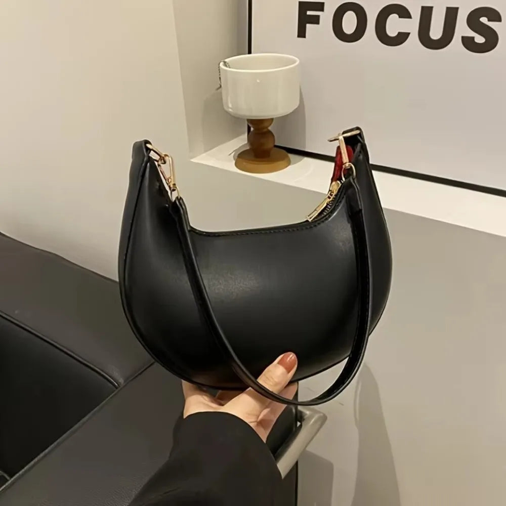 Moon-Shaped PU Leather Shoulder Bag | Women's Minimalist Tote Handbag