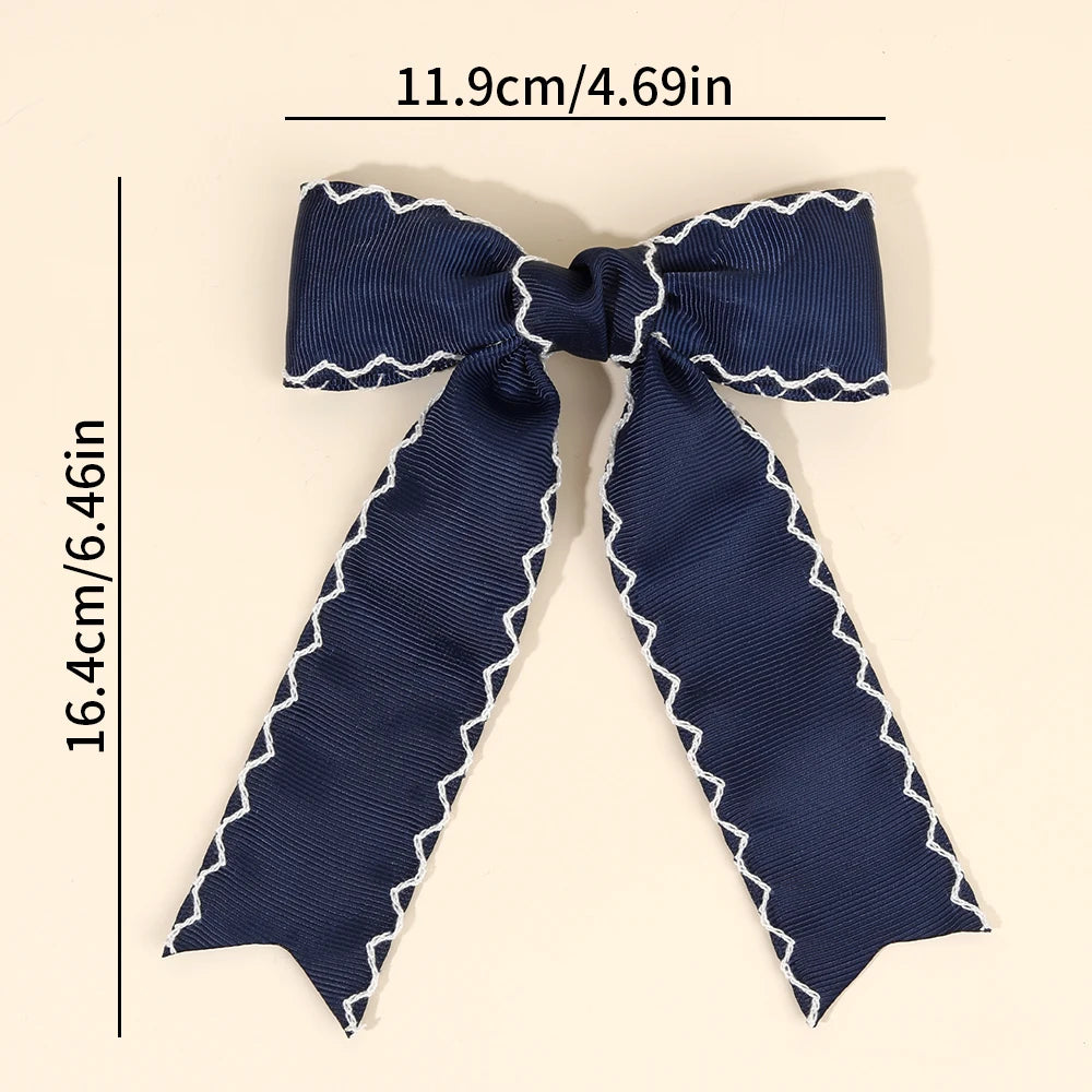 Navy Blue Satin Ribbon Bow Hair Clip – Elegant Fabric Hairpin for Women & Girls