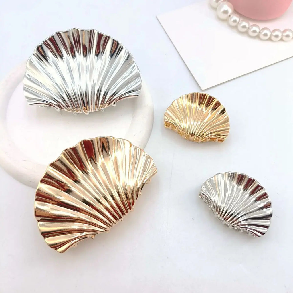 Metal Shell Shape Hair Claw Clips for Women – Irregular Texture Ponytail Hairpin (1/2 PCS)