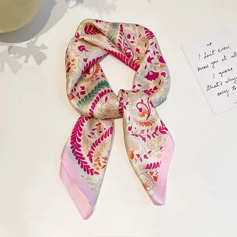 70cm Hair Print Silk-Feel Scarf | Women's Luxury Neck Tie & Shawl Wrap