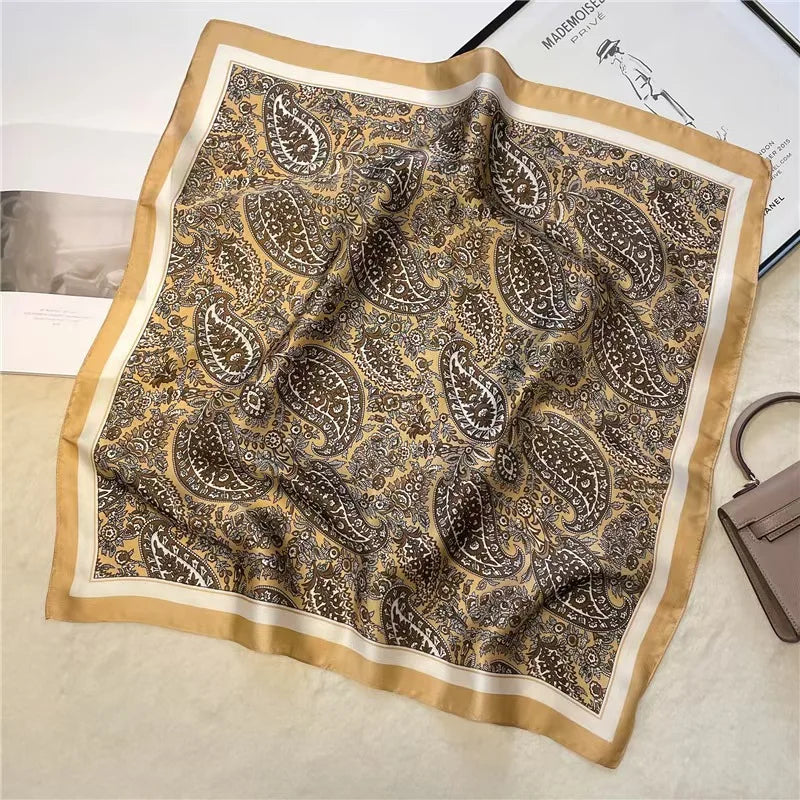 70cm Hair Print Silk-Feel Scarf | Women's Luxury Neck Tie & Shawl Wrap