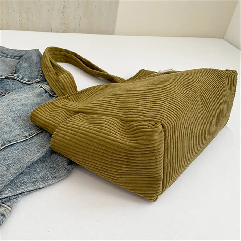 Corduroy Large Capacity Shoulder Bag | Retro Artistic Women's Handbag