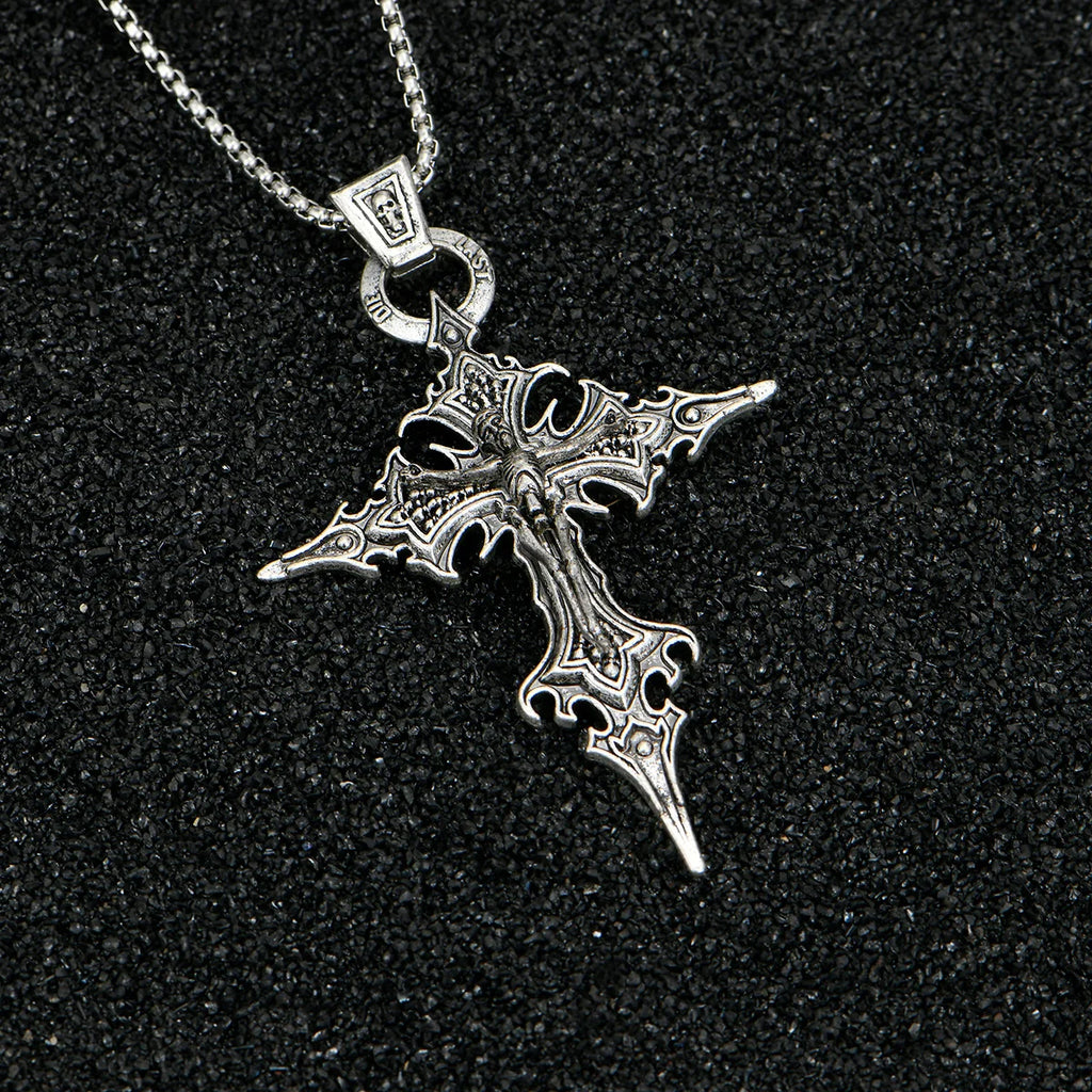 Gothic Cross Skull Pendant Necklace | Retro Halloween Zinc Alloy Chain