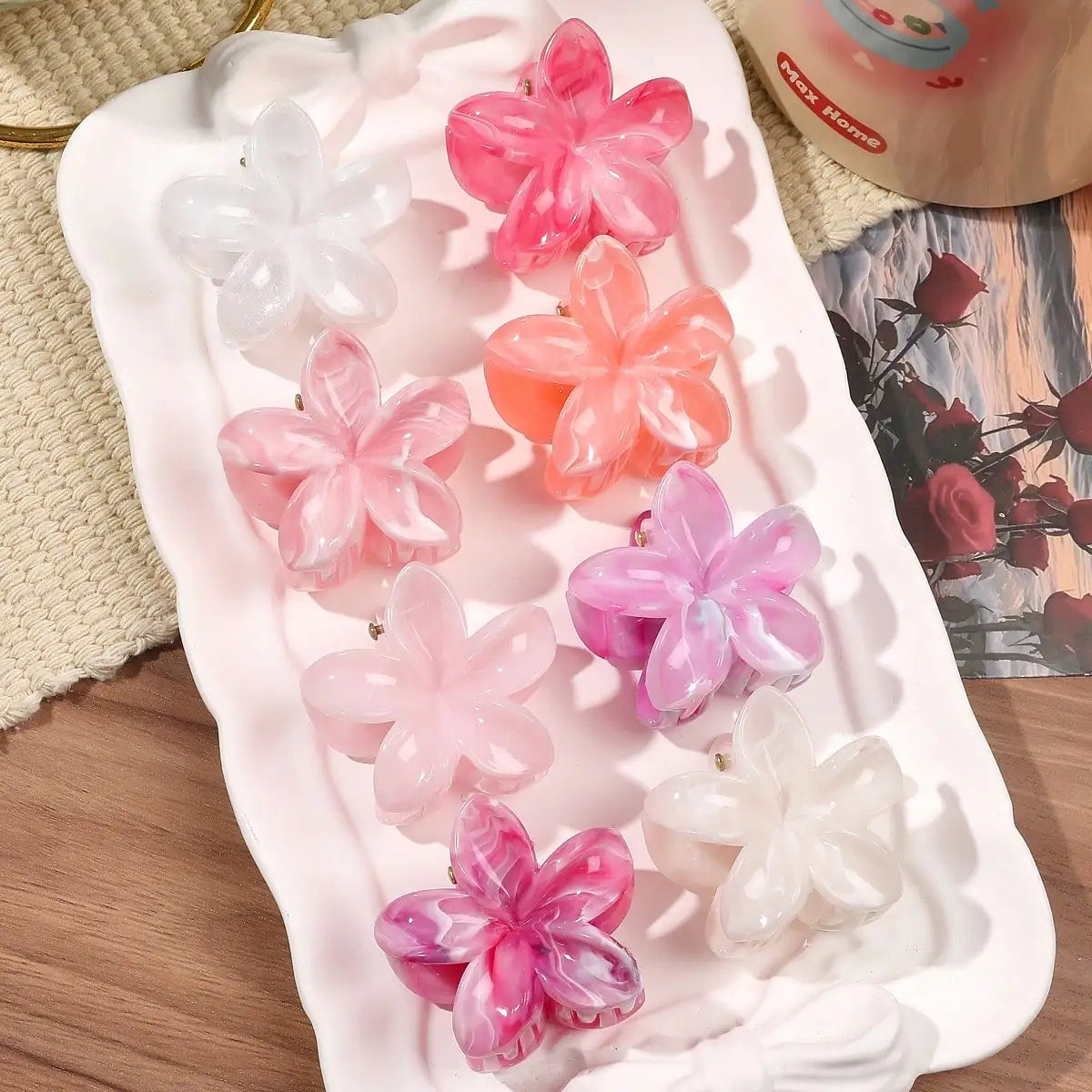 4Pcs Multicolor Flower Hair Claw Clips for Women – Nonslip Cute Plastic Barrette Set