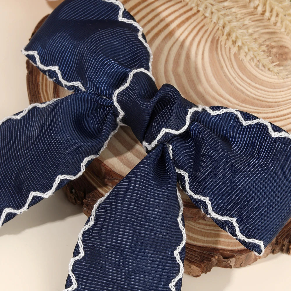 Navy Blue Satin Ribbon Bow Hair Clip – Elegant Fabric Hairpin for Women & Girls