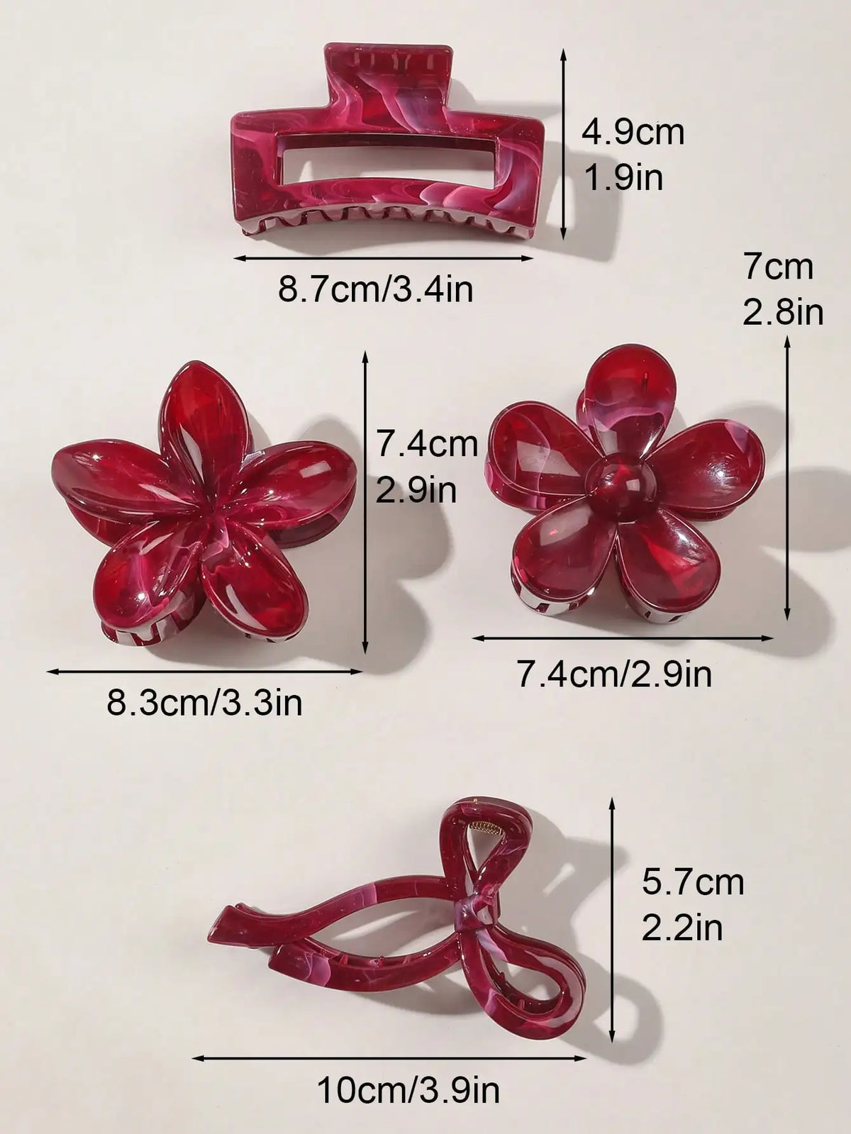 Burgundy Bow Hair Claw Clips Set (4 pcs) | Multi-Style Autumn Red Hair Accessories