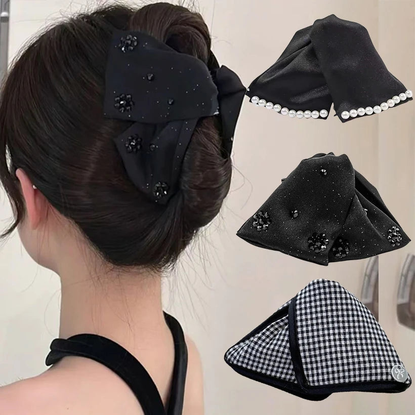 Rhinestone & Pearl Bow Hair Claw Clip | Elegant Women's Hair Accessory
