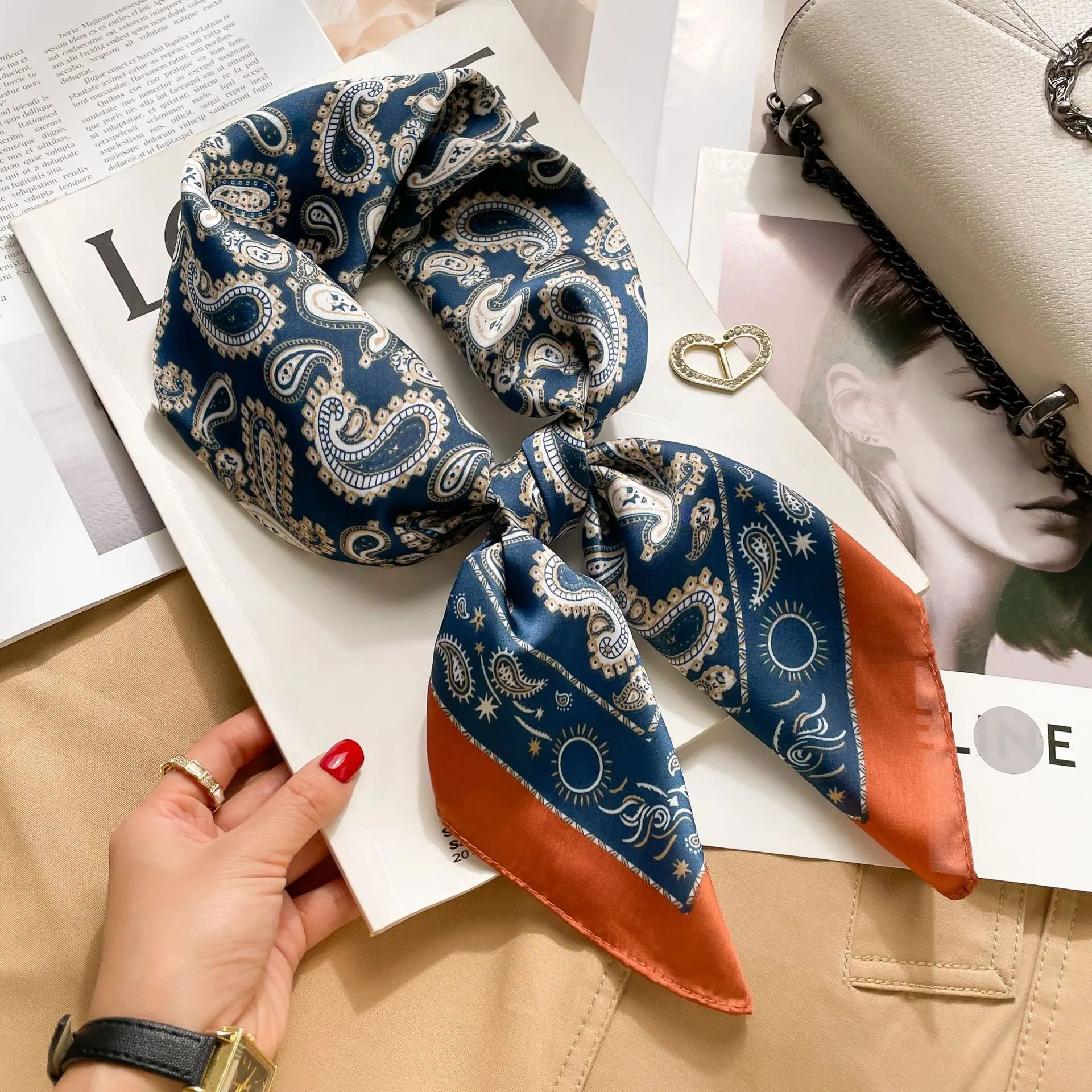 70cm Hair Print Silk-Feel Scarf | Women's Luxury Neck Tie & Shawl Wrap