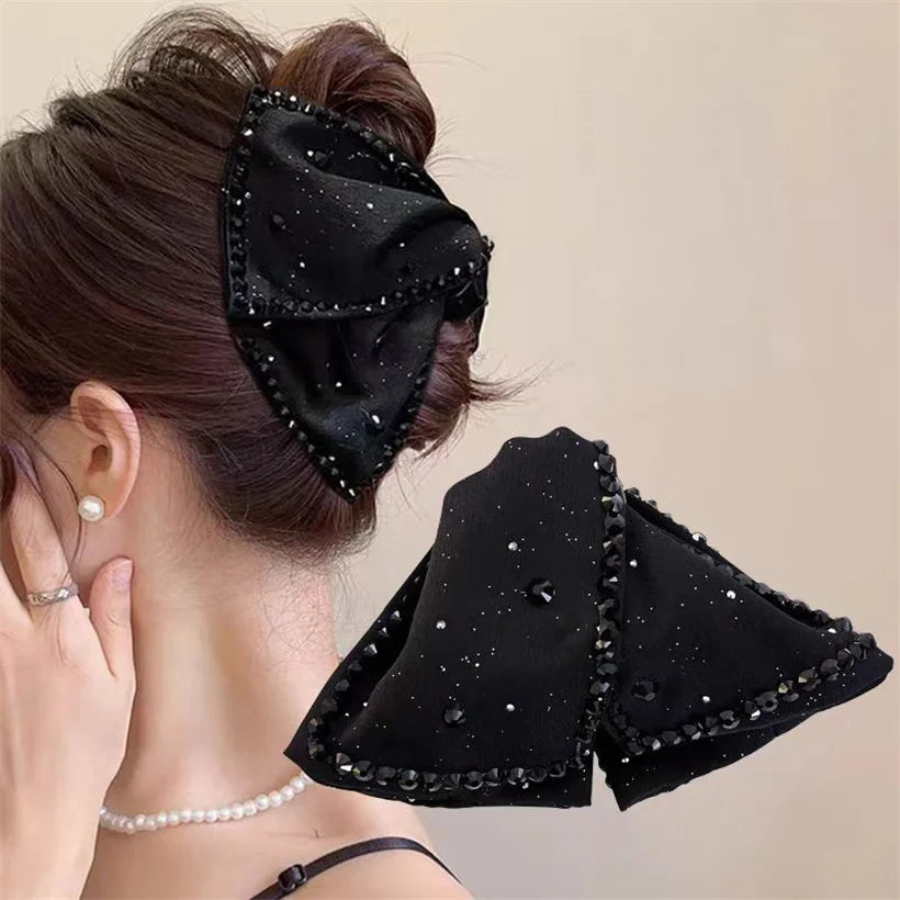 Rhinestone & Pearl Bow Hair Claw Clip | Elegant Women's Hair Accessory