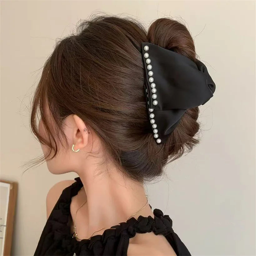 Rhinestone & Pearl Bow Hair Claw Clip | Elegant Women's Hair Accessory