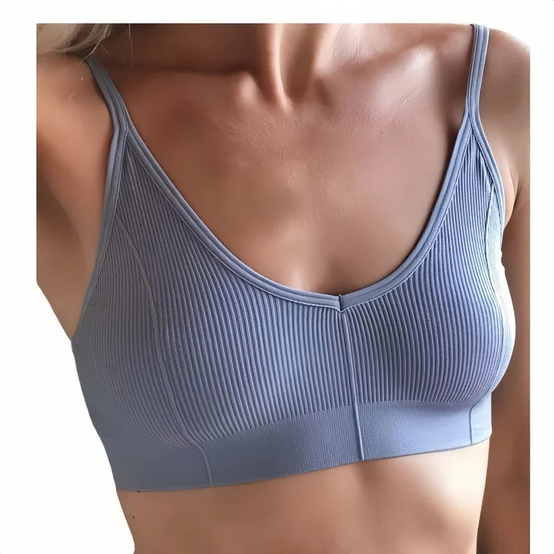 Ribbed V-Neck Bralette for Women – Wireless No-Pad Adjustable Strap Daily Wear Tube Top