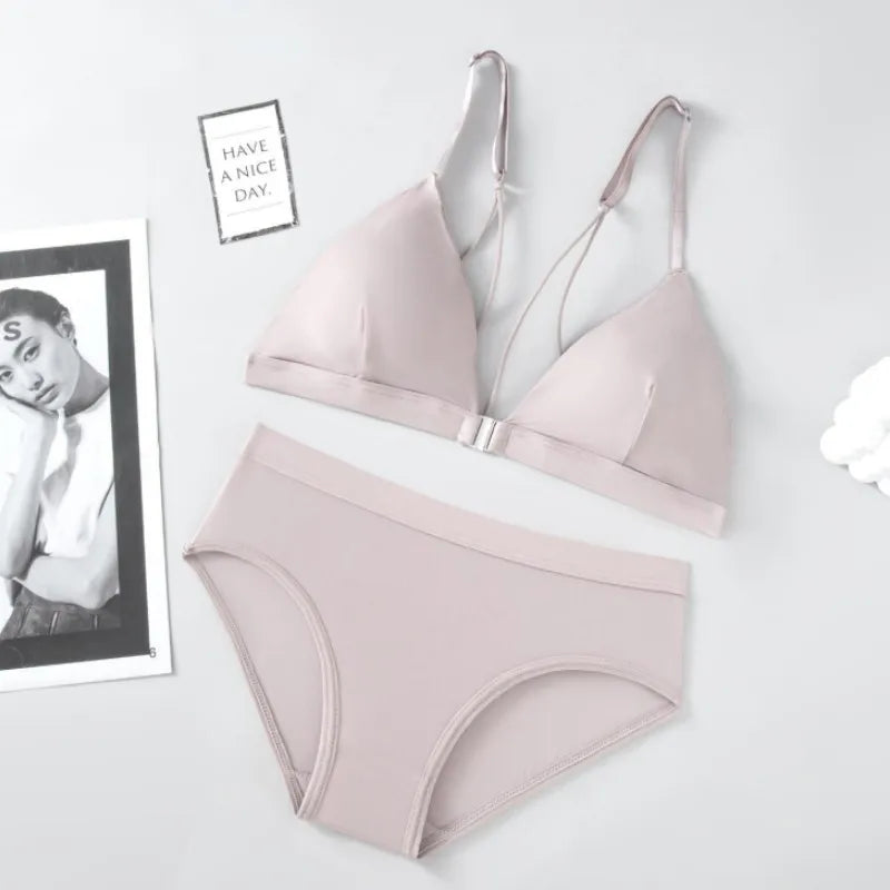 Front Closure Push-Up Bra & Brief Set | Silky Seamless Wireless Lingerie