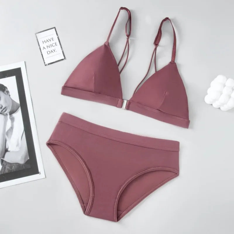 Front Closure Push-Up Bra & Brief Set | Silky Seamless Wireless Lingerie