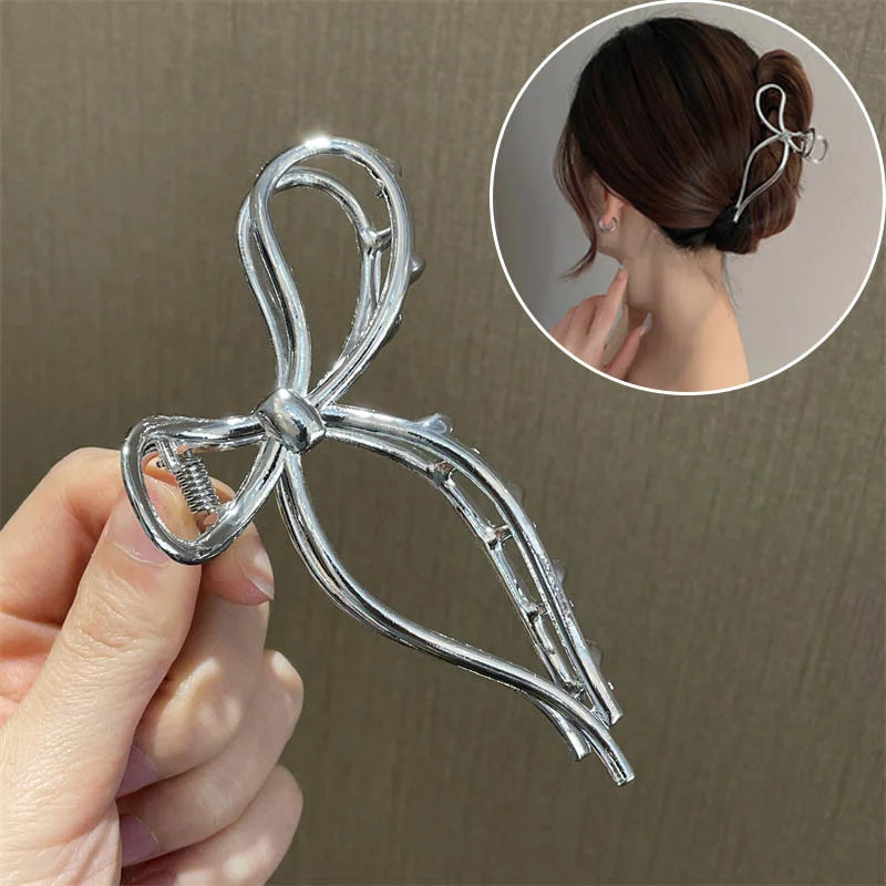 Gold S-Shaped Metal Hair Claw Clip for Women – Elegant Korean Duckbill Ponytail Clip