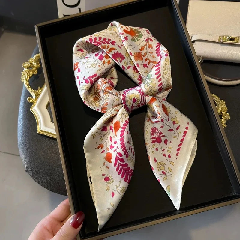 70cm Hair Print Silk-Feel Scarf | Women's Luxury Neck Tie & Shawl Wrap