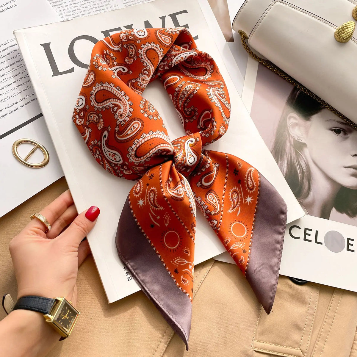 70cm Hair Print Silk-Feel Scarf | Women's Luxury Neck Tie & Shawl Wrap