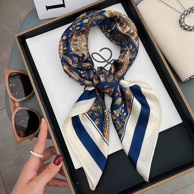 70cm Hair Print Silk-Feel Scarf | Women's Luxury Neck Tie & Shawl Wrap