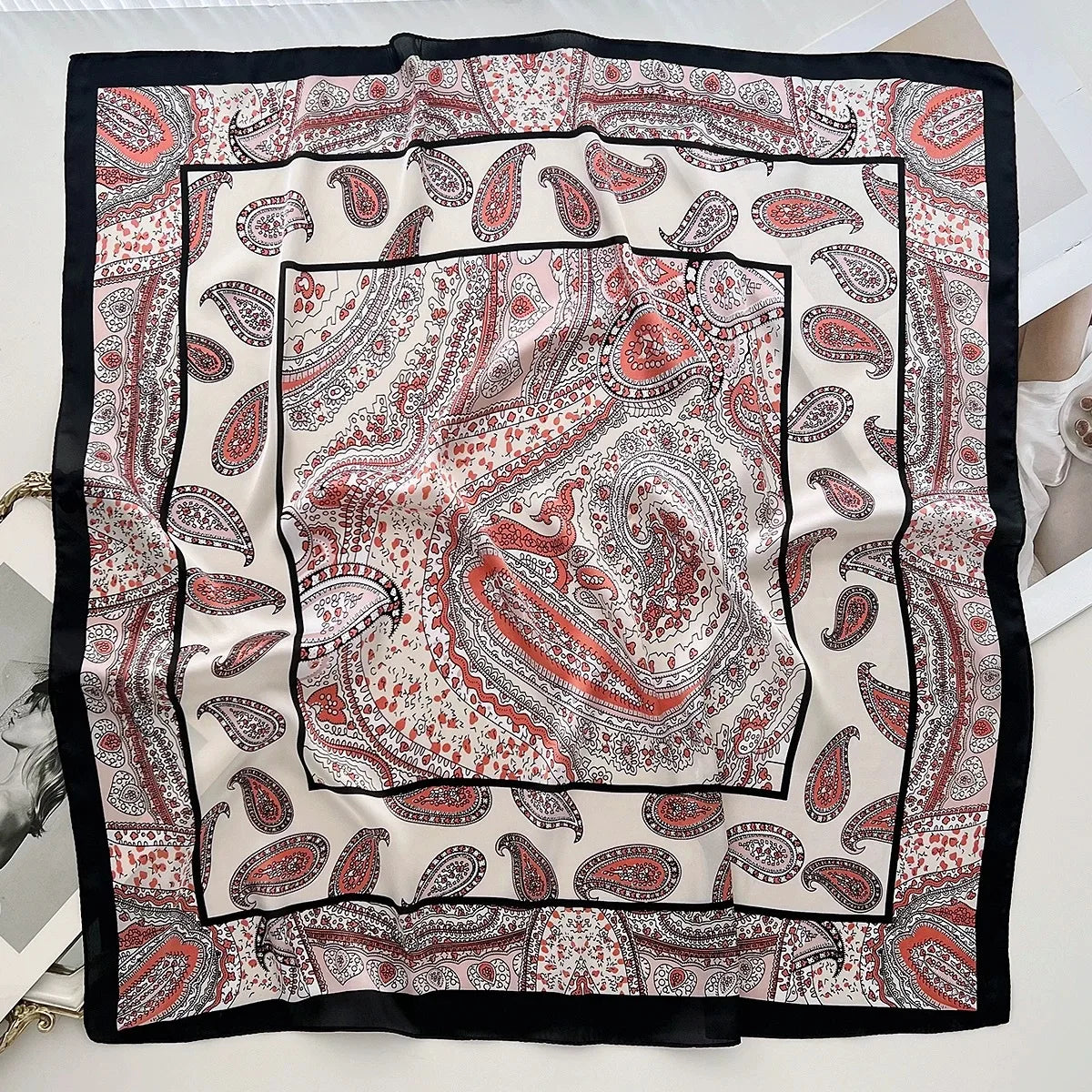 70cm Hair Print Silk-Feel Scarf | Women's Luxury Neck Tie & Shawl Wrap