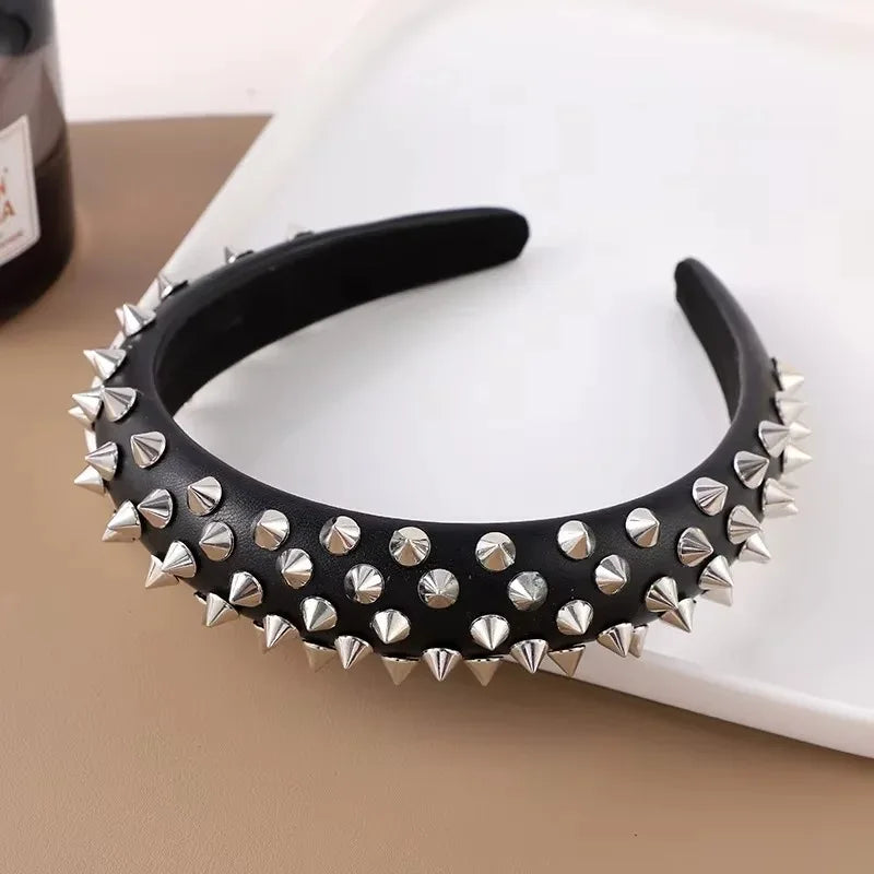 Punk Hollowed-Out Eyelet Headband | Rock Steampunk Wide Elastic Hair Accessory