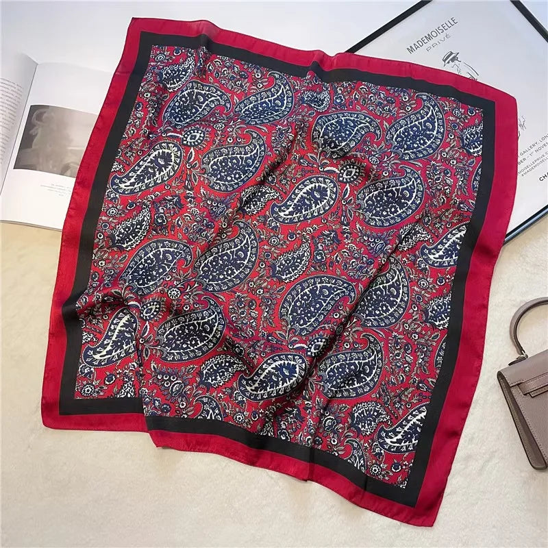 70cm Hair Print Silk-Feel Scarf | Women's Luxury Neck Tie & Shawl Wrap