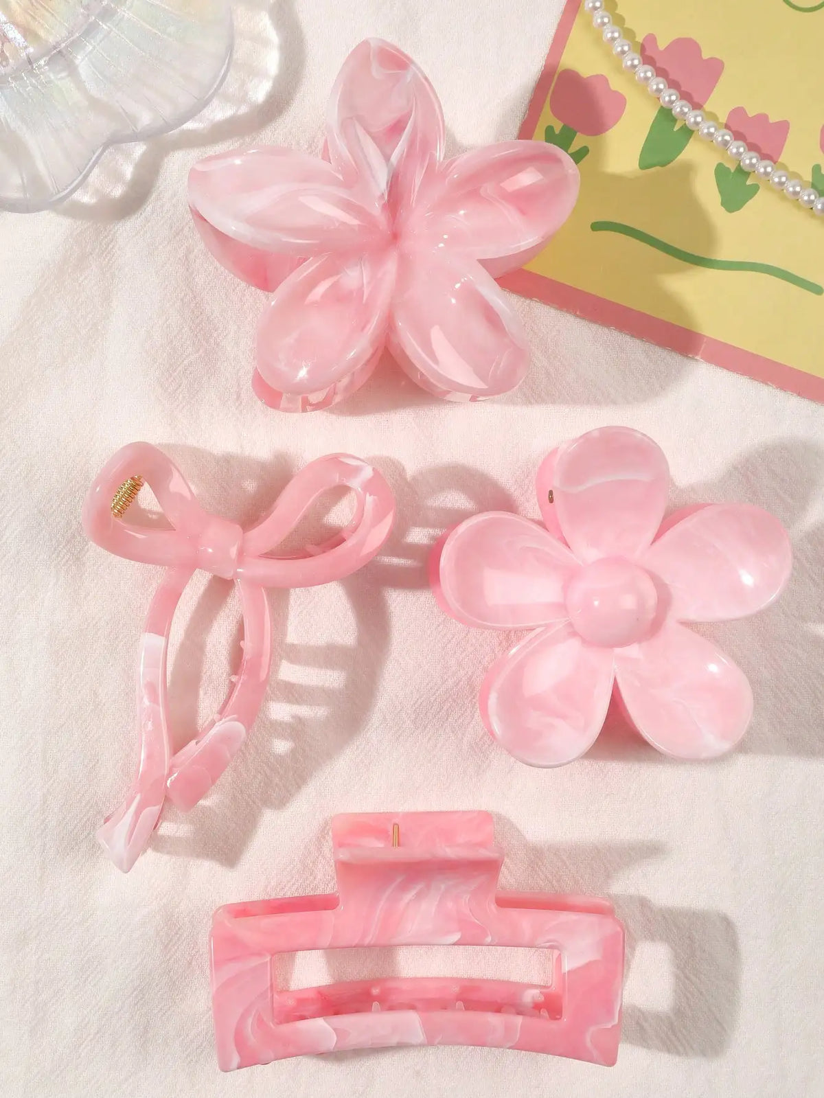 Burgundy Bow Hair Claw Clips Set (4 pcs) | Multi-Style Autumn Red Hair Accessories