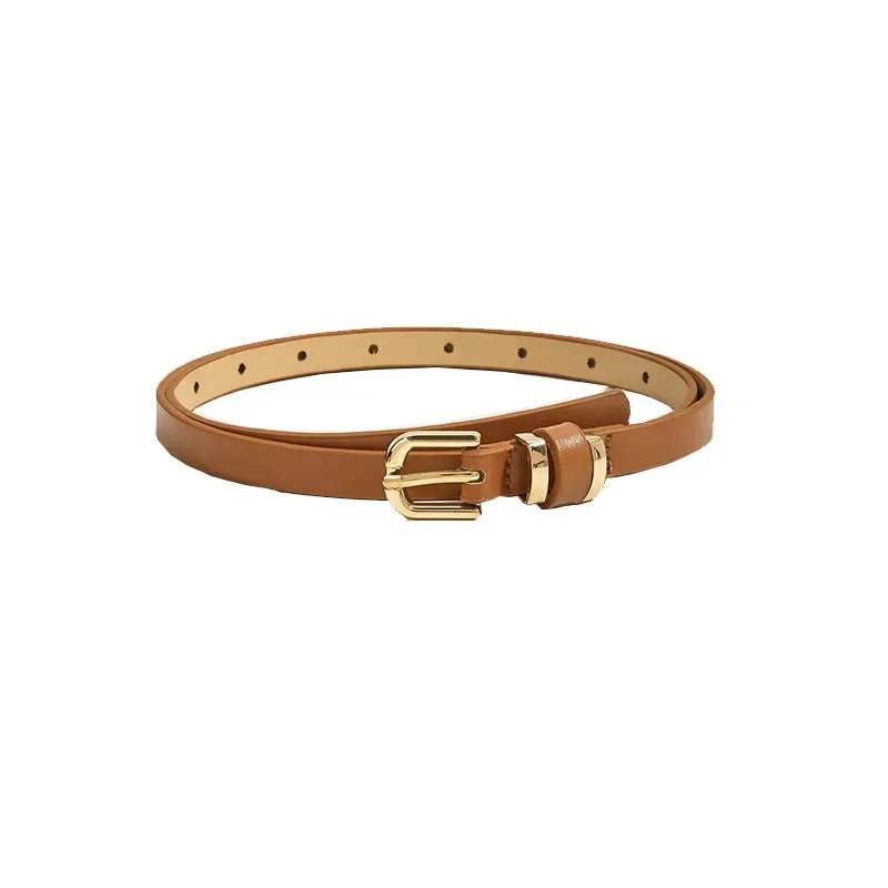 Women's Slim PU Leather Waist Belt | Minimalist Black Dress Belt