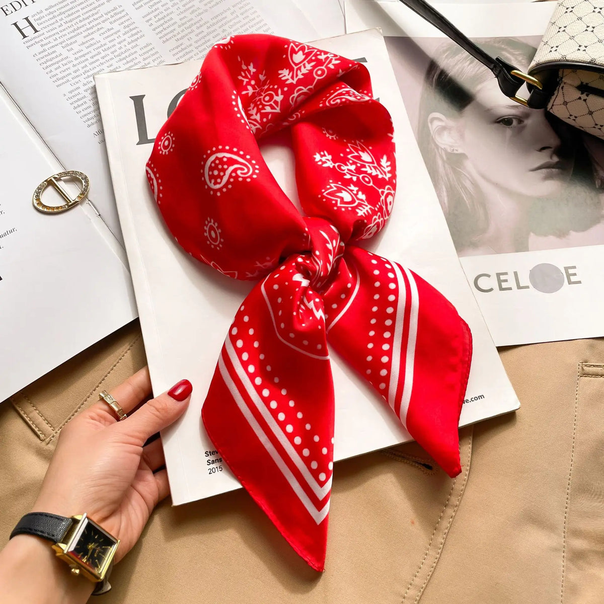 70cm Hair Print Silk-Feel Scarf | Women's Luxury Neck Tie & Shawl Wrap