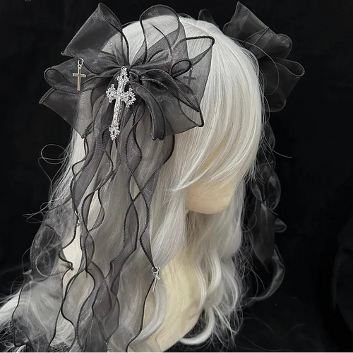 Angel Wing Big Bow Hair Clip | Y2K Harajuku Gothic Hair Accessory