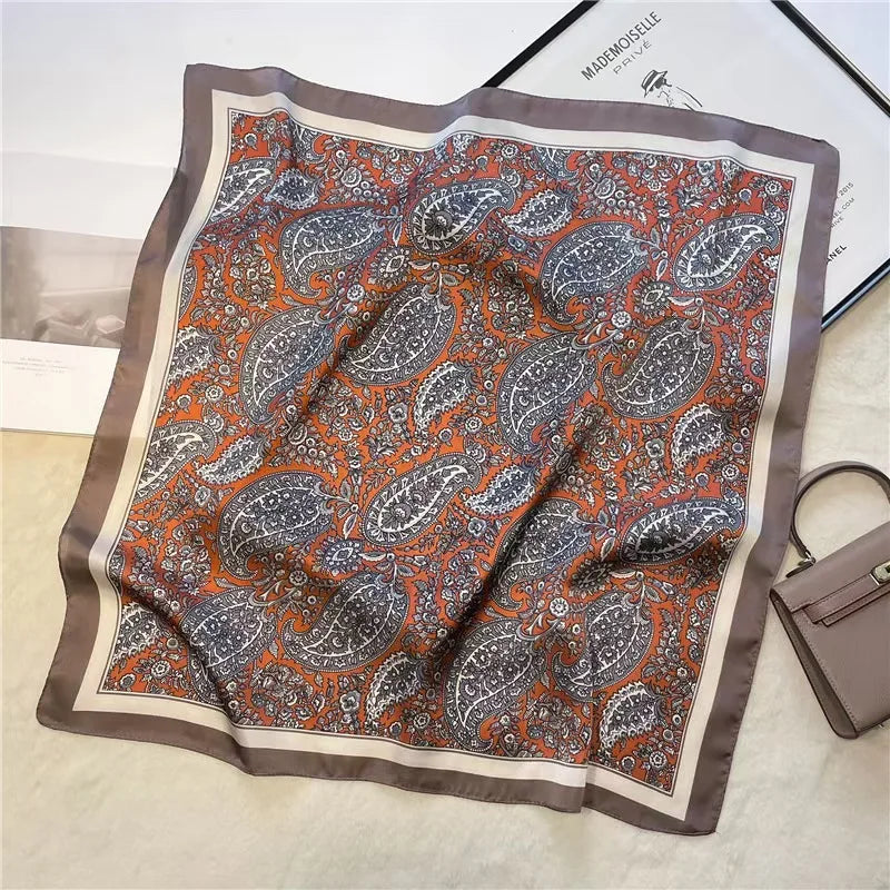 70cm Hair Print Silk-Feel Scarf | Women's Luxury Neck Tie & Shawl Wrap