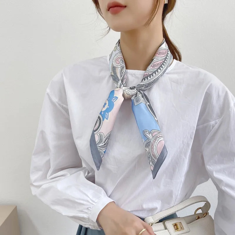 70cm Hair Print Silk-Feel Scarf | Women's Luxury Neck Tie & Shawl Wrap