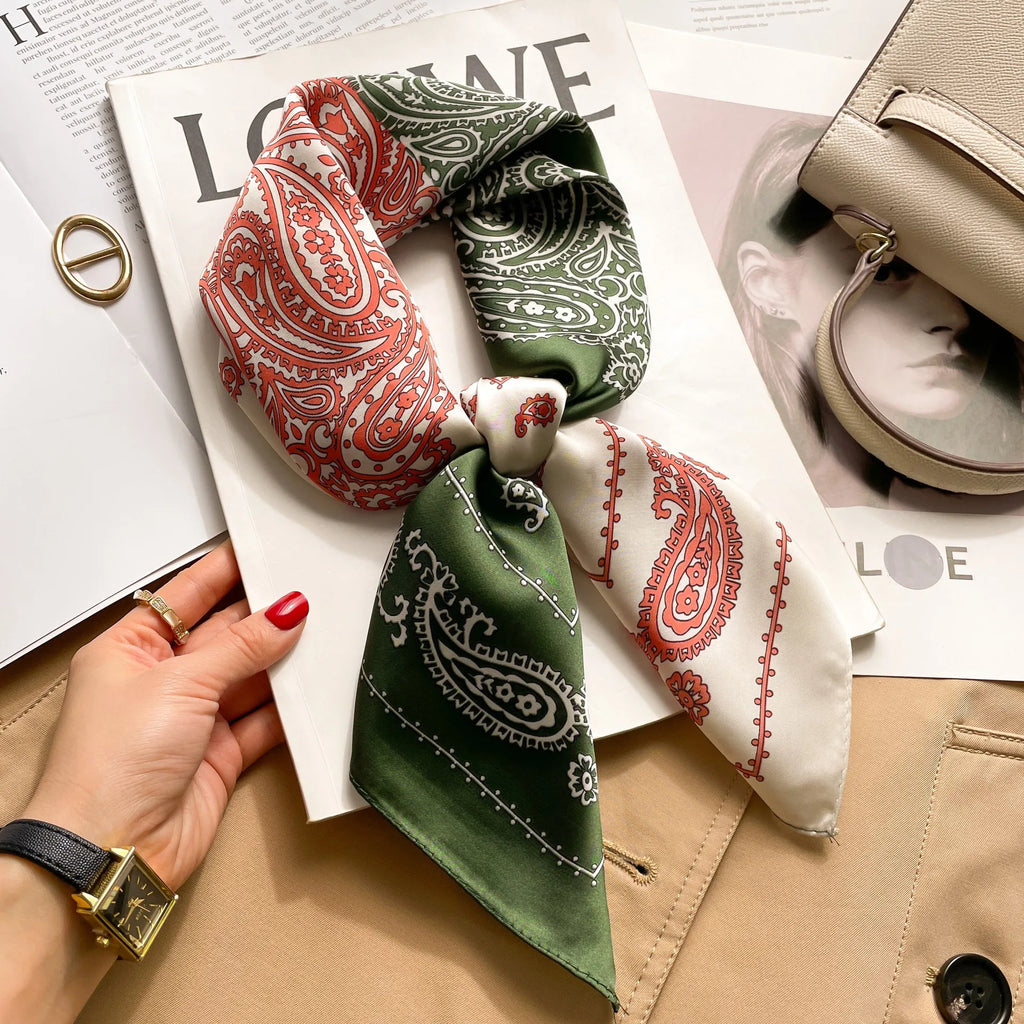 70cm Hair Print Silk-Feel Scarf | Women's Luxury Neck Tie & Shawl Wrap