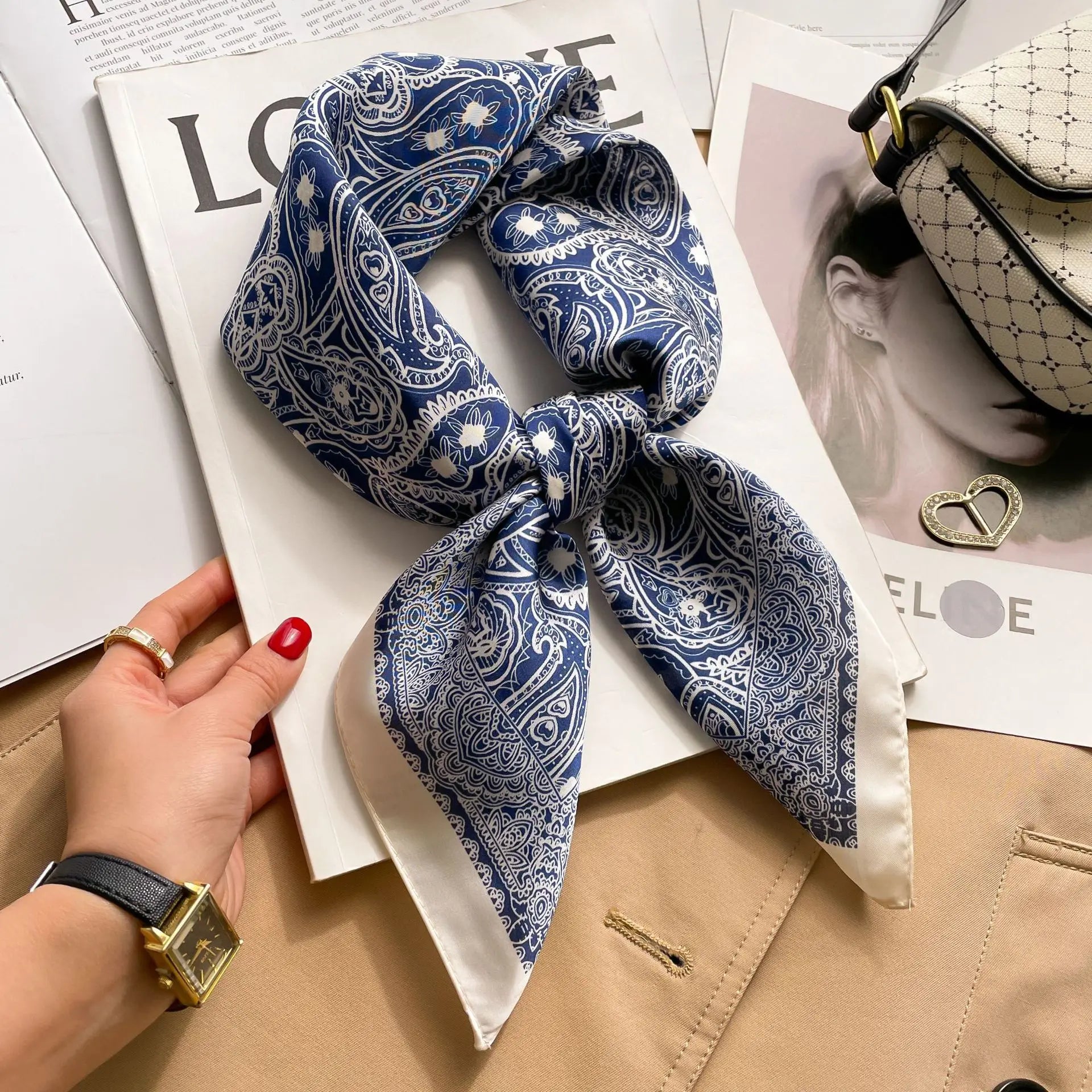 70cm Hair Print Silk-Feel Scarf | Women's Luxury Neck Tie & Shawl Wrap