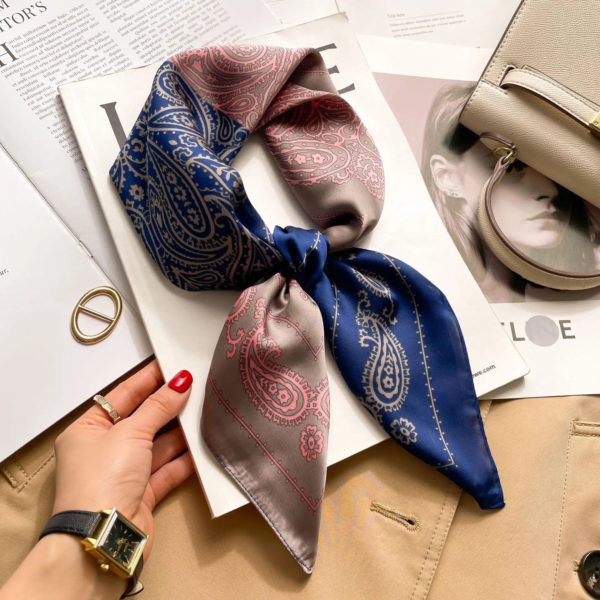 70cm Hair Print Silk-Feel Scarf | Women's Luxury Neck Tie & Shawl Wrap