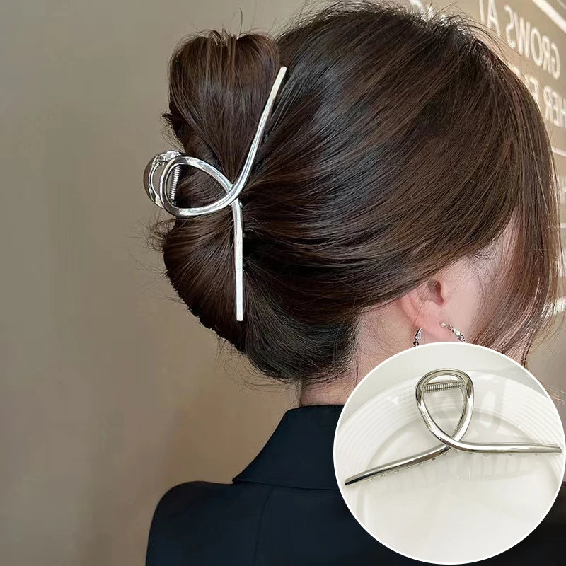 Gold S-Shaped Metal Hair Claw Clip for Women – Elegant Korean Duckbill Ponytail Clip