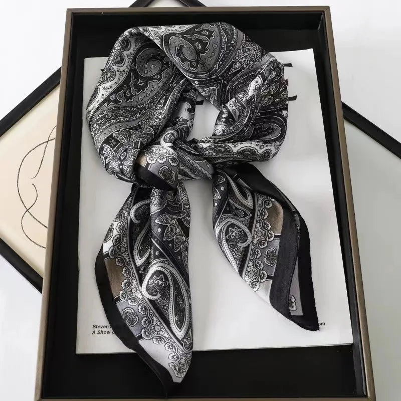 70cm Hair Print Silk-Feel Scarf | Women's Luxury Neck Tie & Shawl Wrap