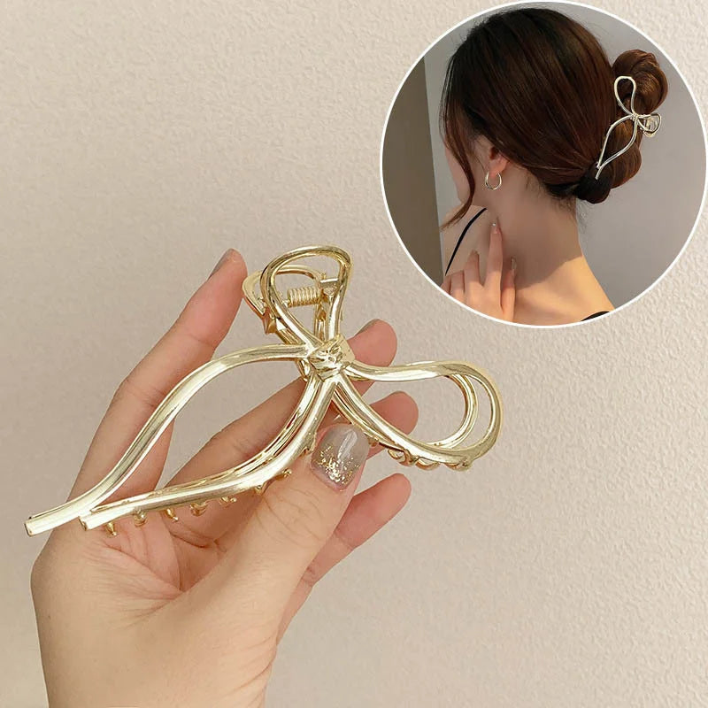 Gold S-Shaped Metal Hair Claw Clip for Women – Elegant Korean Duckbill Ponytail Clip